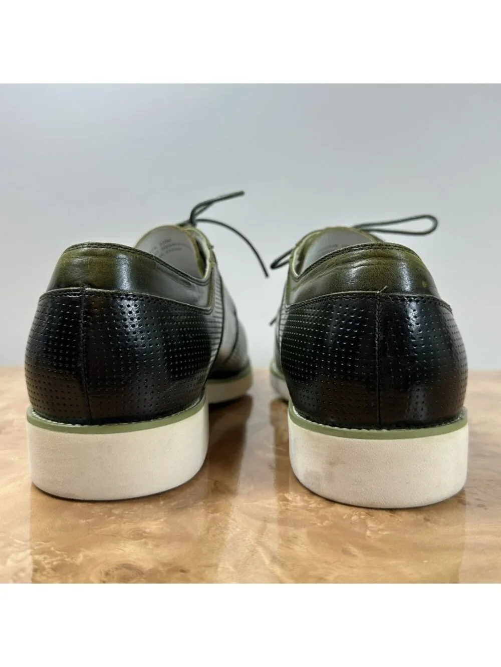 Giovanni Joshua Olive Green Perforated Leather Derby Shoes Men's 10M